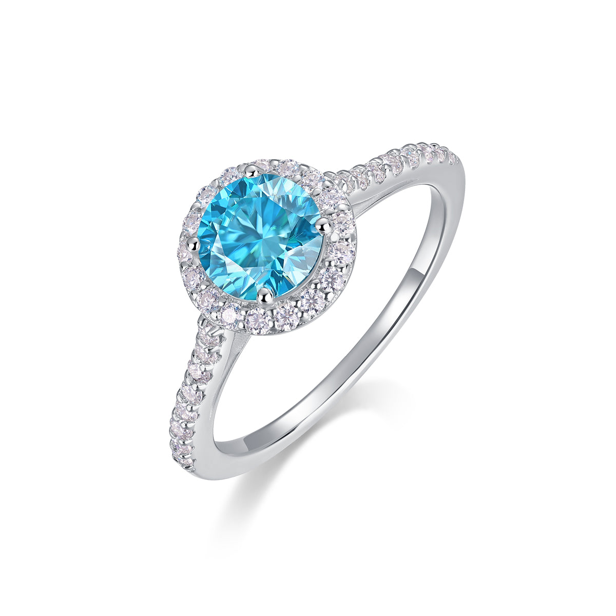 6.5mm Round Glacier Blue Moissanite Ring