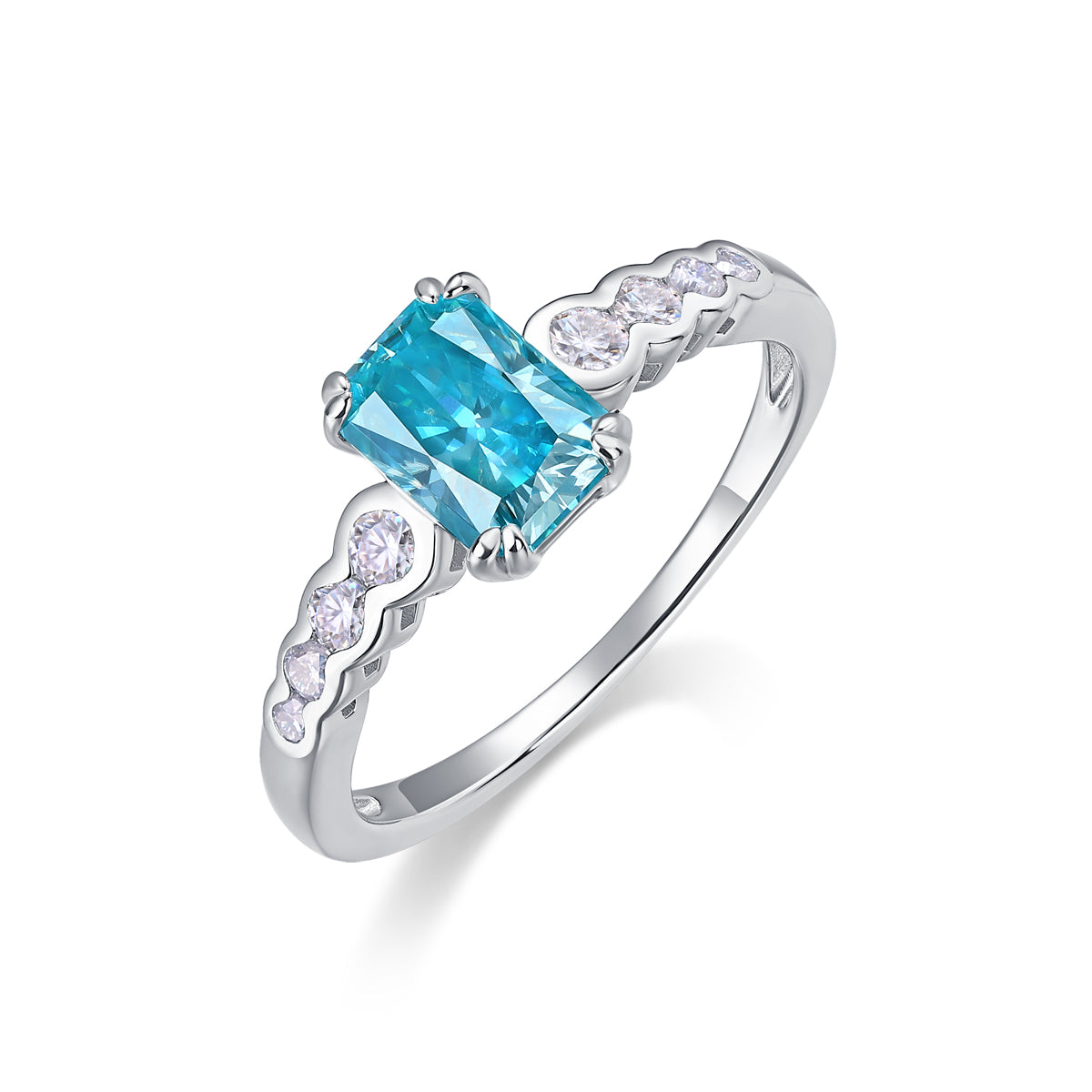 7x5mm Octagon Glacier Blue Moissanite Ring