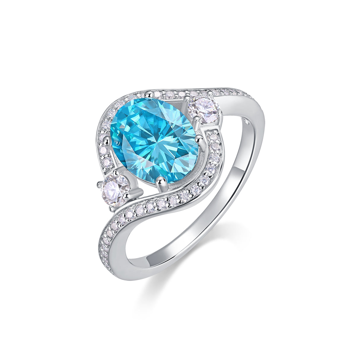 9x7mm Oval Glacier Blue Moissanite Ring