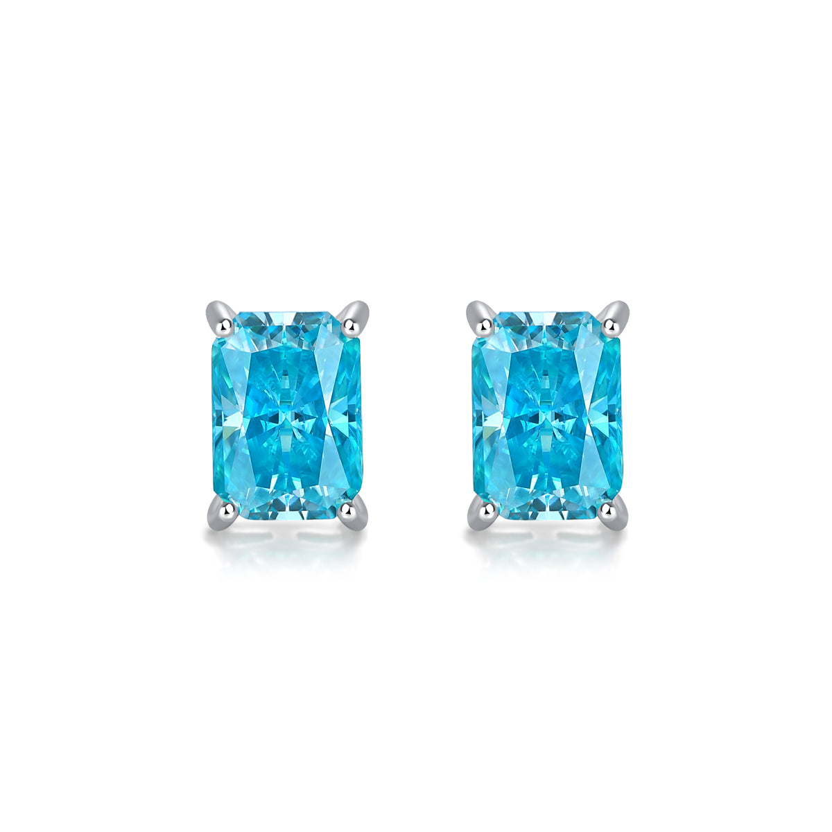 7x5mm Rectangle Glacier Blue Moissanite Earrings