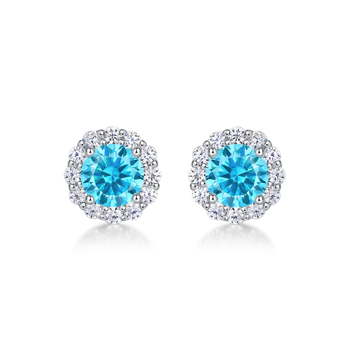 6.5mm Round Glacier Blue Moissanite Earrings
