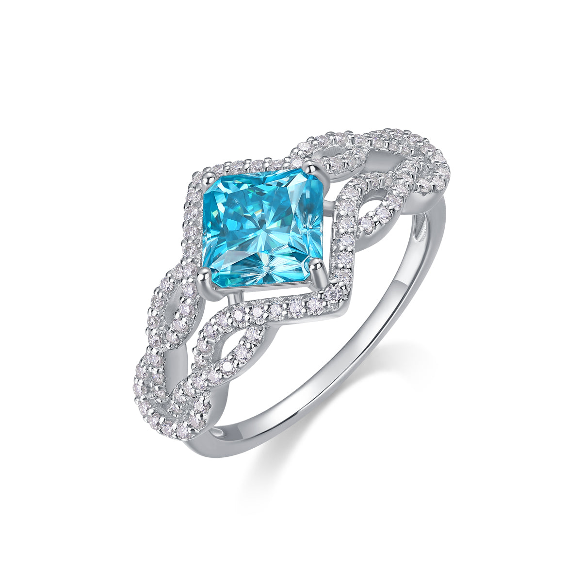 7mm Square Glacier Blue Moissanite Ring