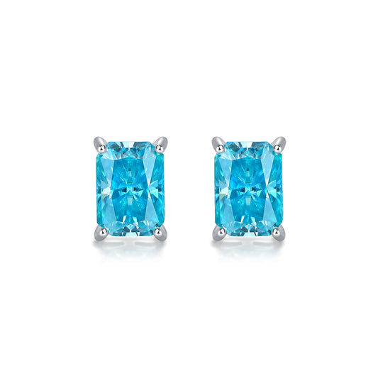 2ct Rectangle Glacier Blue Moissanite Earrings