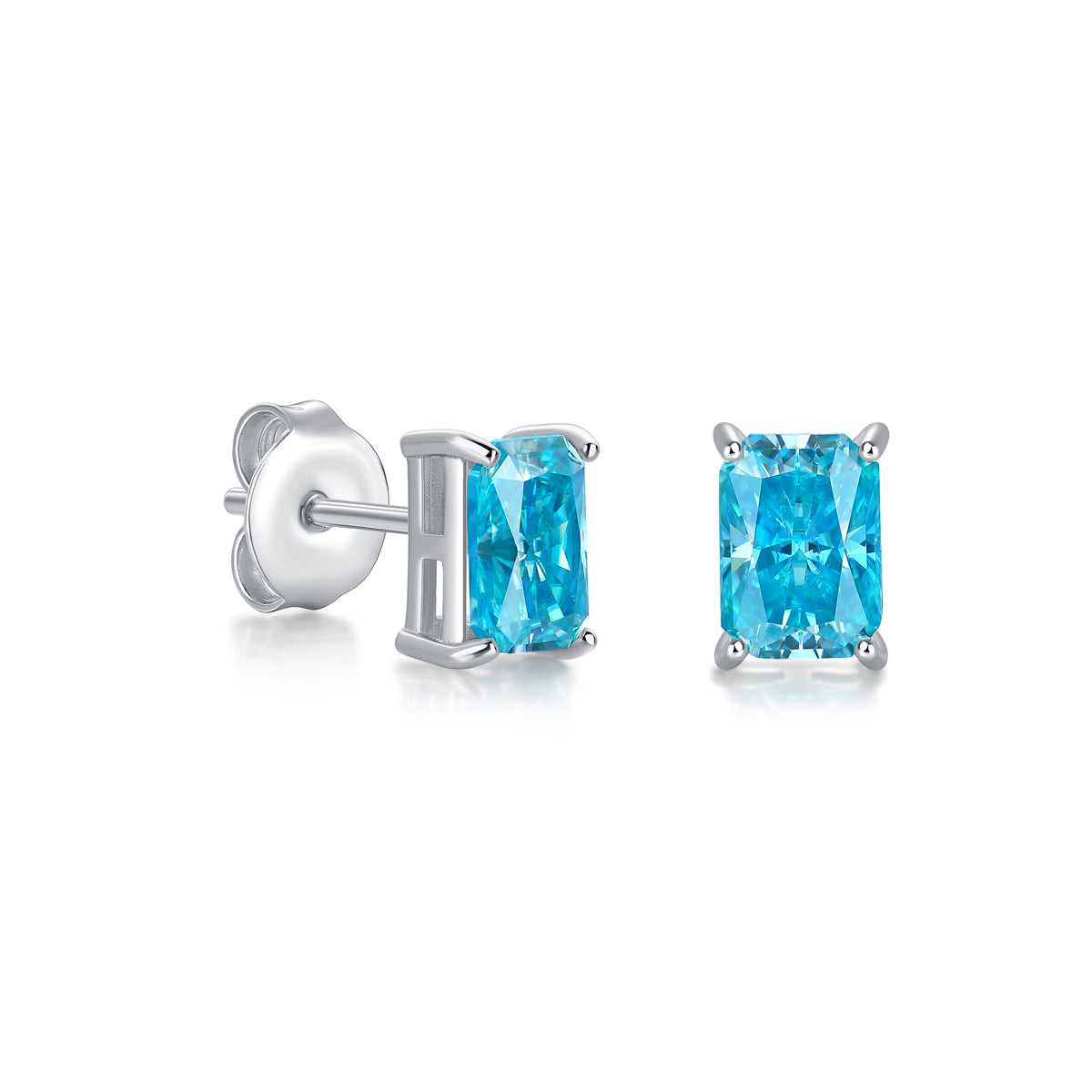 7x5mm Rectangle Glacier Blue Moissanite Earrings